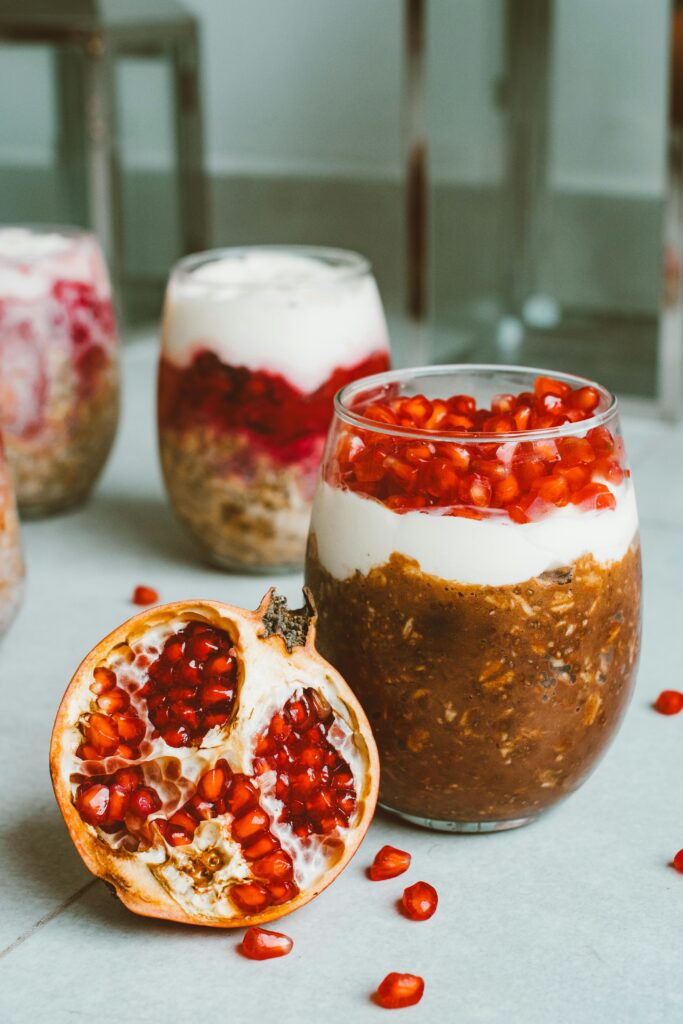 Healthy fresh fruit and yogurt parfait with granola